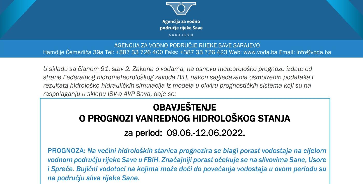 OBAVJEŠTENJE AGENCIJE ZA VODNO PODRUČJE RIJEKE SAVE