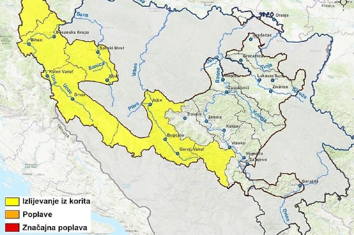 OBAVJEŠTENJE O PROGNOZI VANREDNOG HIDROLOŠKOG STANJA ZA PERIOD OD 16.12.2022.-19.12.2022. godine