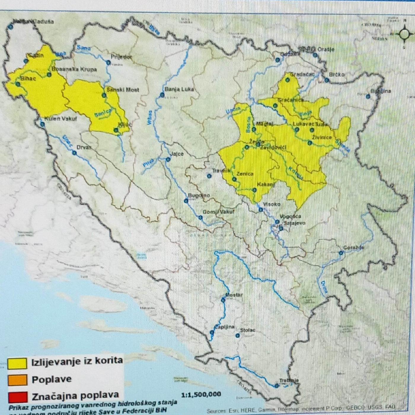OBAVJEŠTENJE O PROGNOZI VANREDNOG HIDROLOŠKOG STANJA za period: 30.05 - 02.06.2023. 