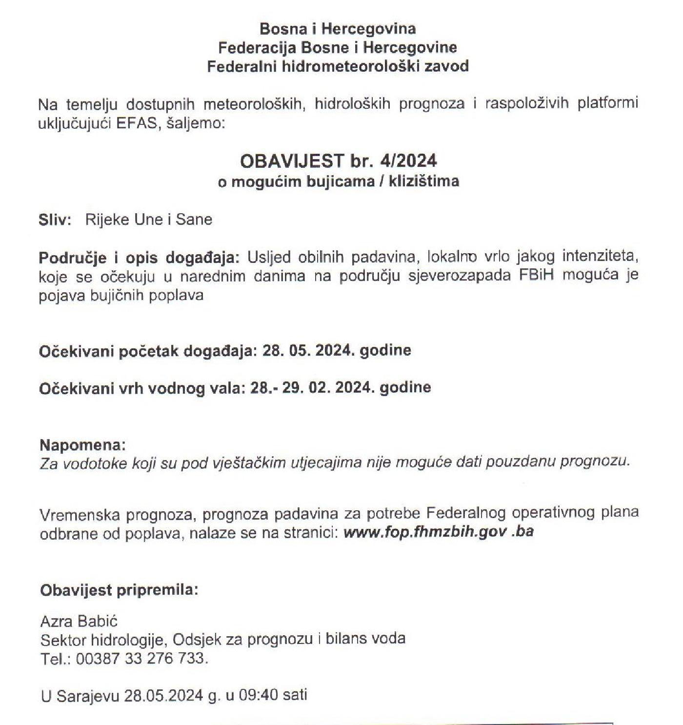 UPOZORENJE NA OPASNE METOROLOŠKE POJAVE