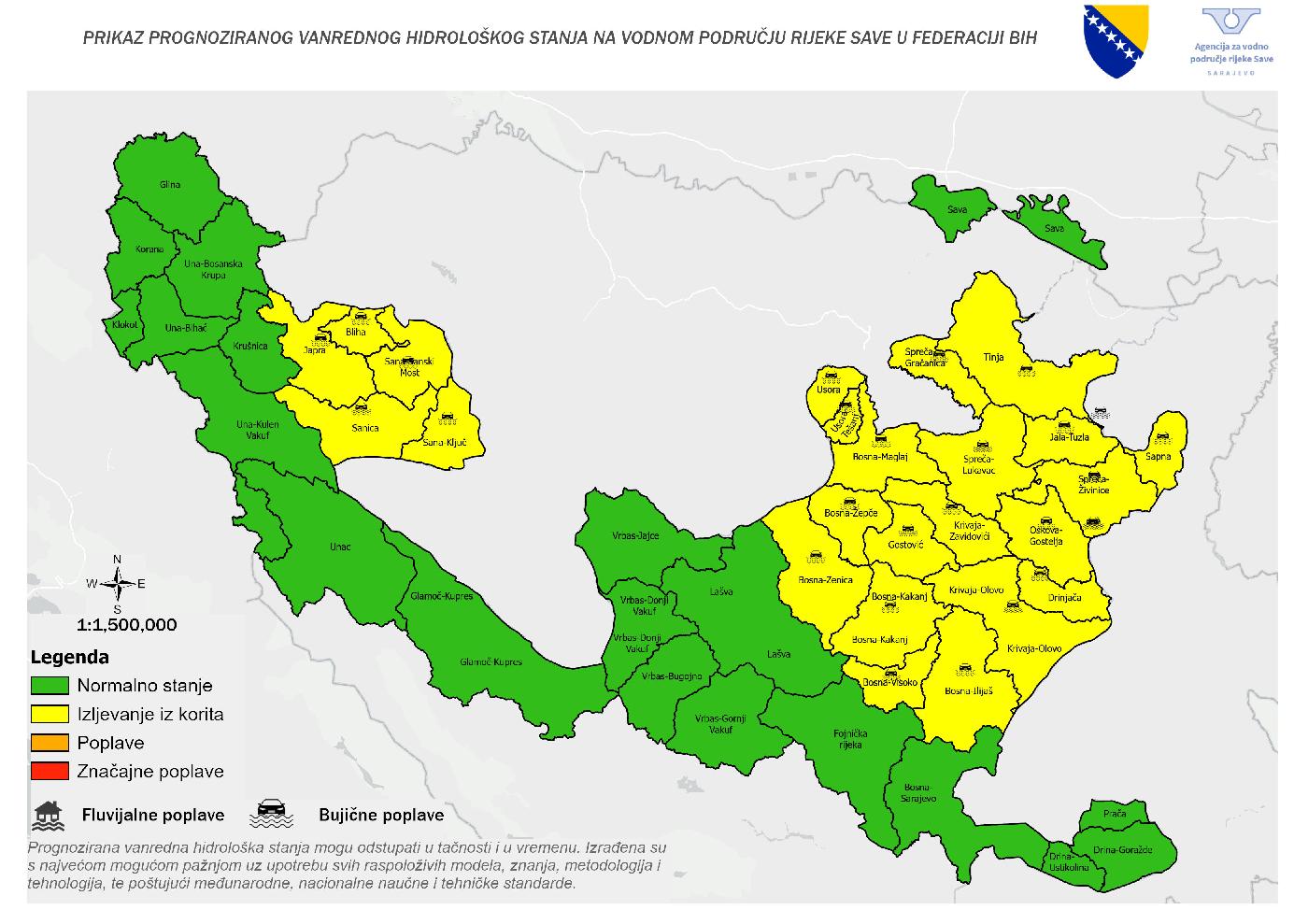 OBAVJEŠTENJE O PROGNOZI VANREDNOG HIDROLOŠKOG STANJA za period: 02.07. do 03.07.2024. 