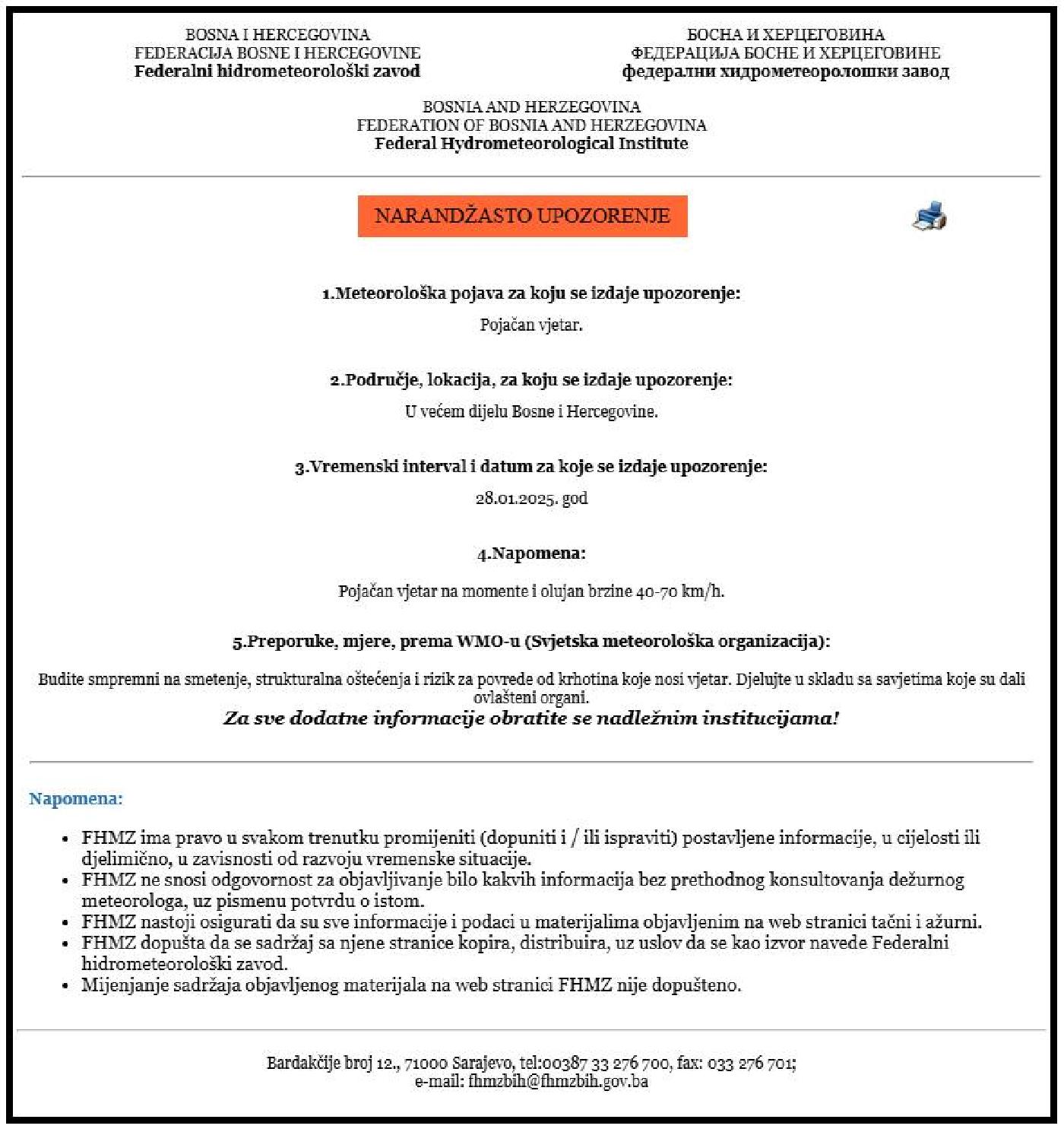 NARANDŽASTO UPOZORENJE 