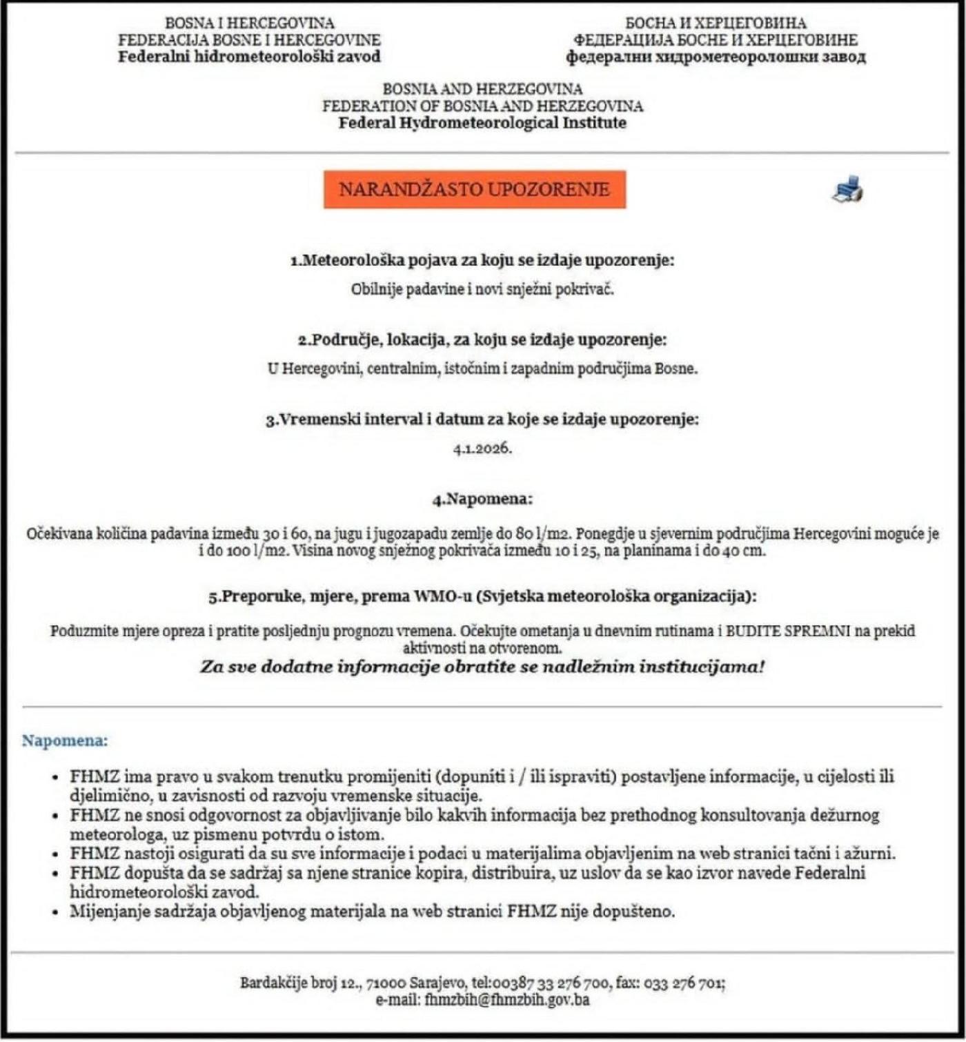 Upozorenje-obilnije padavine