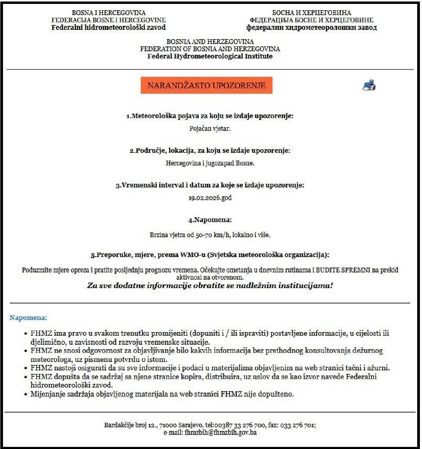 NARANDŽASTO UPOZORENJE 