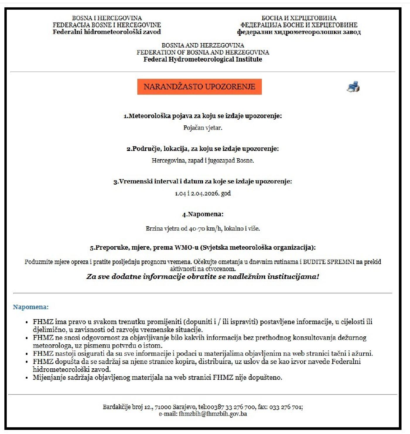 NARANDŽASTO UPOZORENJE 
