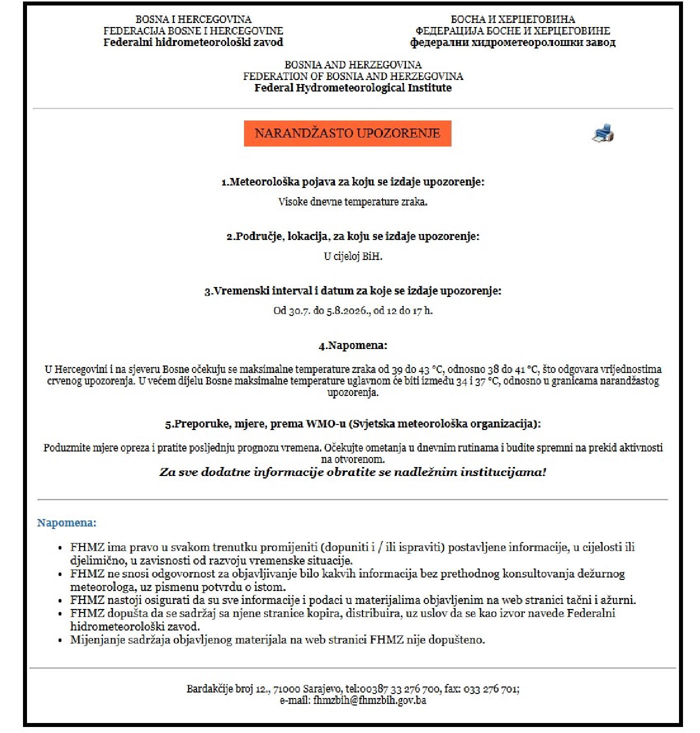 NARANDŽASTO UPOZORENJE 