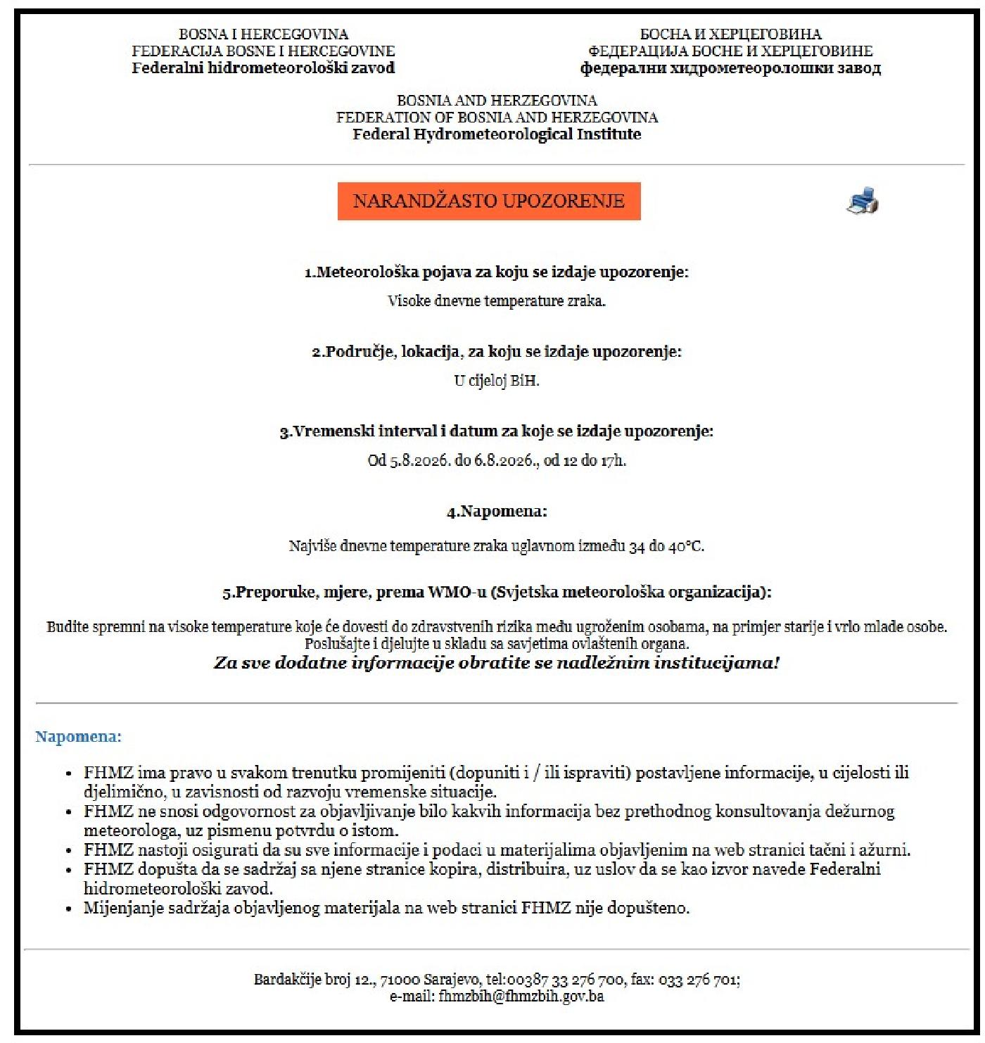 NARANDŽASTO UPOZORENJE 